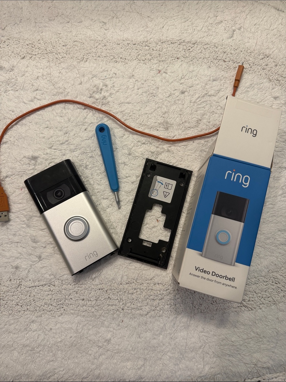 Ring Video Doorbell in Silver and Black with Blue Accents